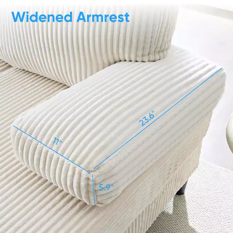 Divani sezionali a U Mjkone 110 con doppia chaise longue e braccioli utilizzabili come poggiatesta, divano a 4 posti rivestito in velluto a coste