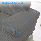 Divani sezionali a U Mjkone 110 con doppia chaise longue e braccioli utilizzabili come poggiatesta, divano a 4 posti rivestito in velluto a coste