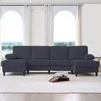 Divani sezionali a U Mjkone 110 con doppia chaise longue e braccioli utilizzabili come poggiatesta, divano a 4 posti rivestito in velluto a coste