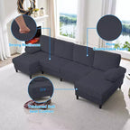 Divani sezionali a U Mjkone 110 con doppia chaise longue e braccioli utilizzabili come poggiatesta, divano a 4 posti rivestito in velluto a coste