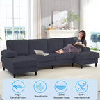 Divani sezionali a U Mjkone 110 con doppia chaise longue e braccioli utilizzabili come poggiatesta, divano a 4 posti rivestito in velluto a coste