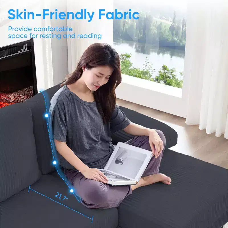 Divani sezionali a U Mjkone 110 con doppia chaise longue e braccioli utilizzabili come poggiatesta, divano a 4 posti rivestito in velluto a coste