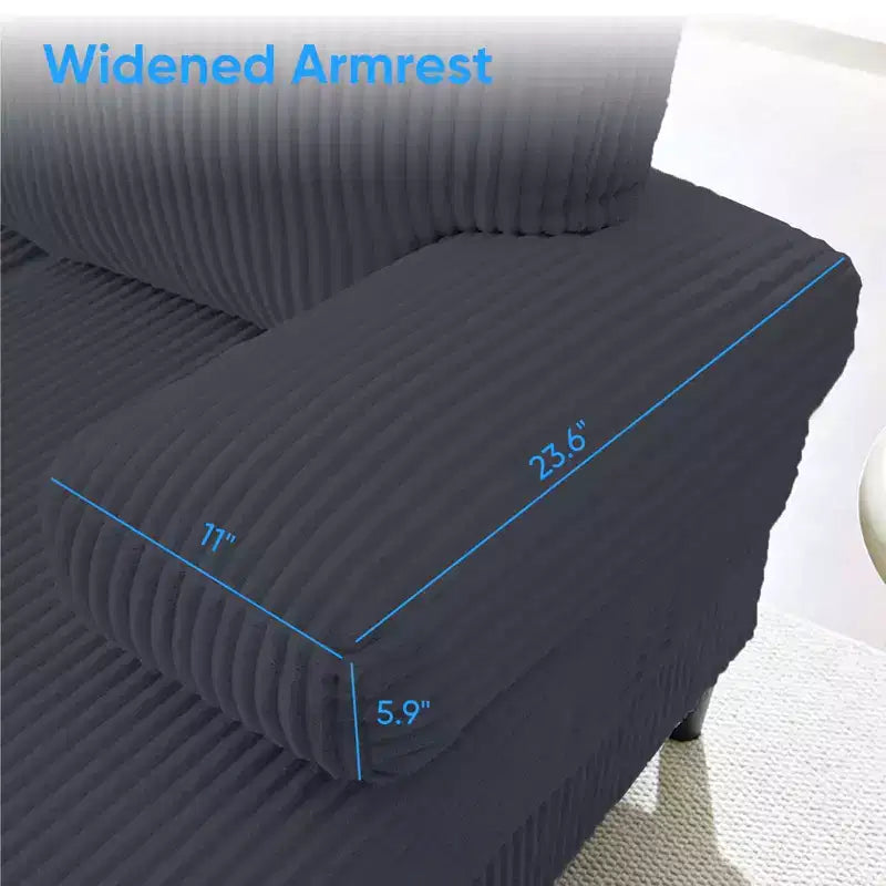 Divani sezionali a U Mjkone 110 con doppia chaise longue e braccioli utilizzabili come poggiatesta, divano a 4 posti rivestito in velluto a coste