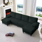 Divani sezionali a U Mjkone 110 con doppia chaise longue e braccioli utilizzabili come poggiatesta, divano a 4 posti rivestito in velluto a coste