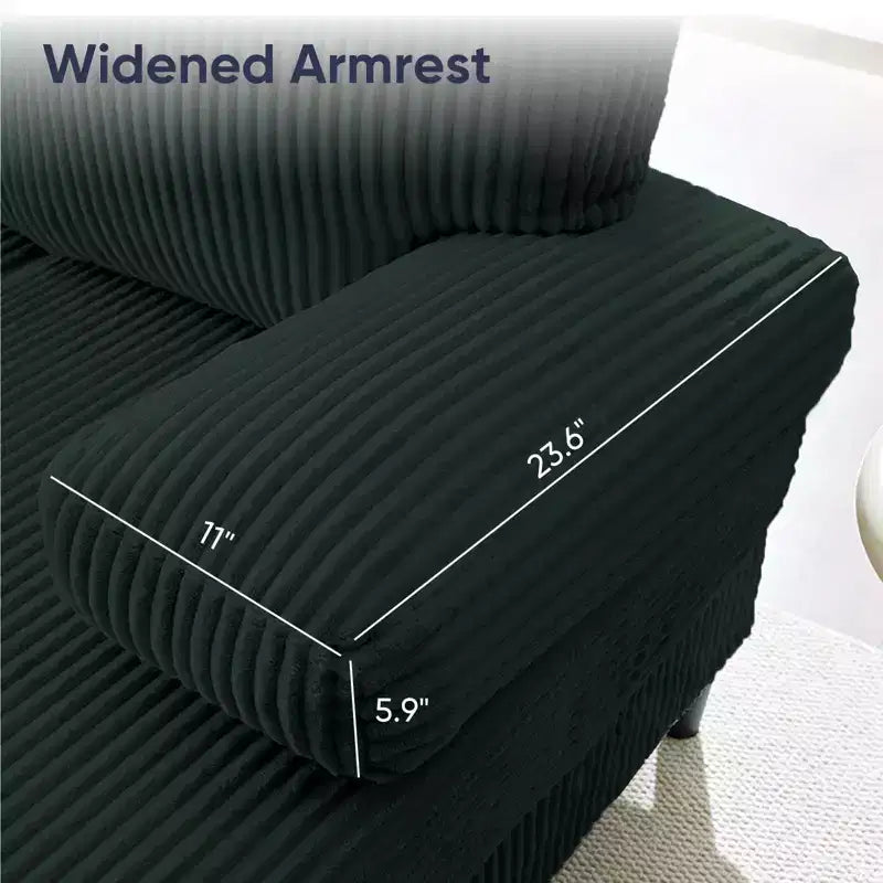 Divani sezionali a U Mjkone 110 con doppia chaise longue e braccioli utilizzabili come poggiatesta, divano a 4 posti rivestito in velluto a coste