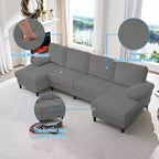 Divani sezionali a U Mjkone 110 con doppia chaise longue e braccioli utilizzabili come poggiatesta, divano a 4 posti rivestito in velluto a coste
