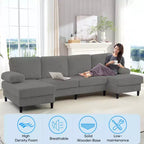 Divani sezionali a U Mjkone 110 con doppia chaise longue e braccioli utilizzabili come poggiatesta, divano a 4 posti rivestito in velluto a coste