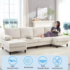 Divani sezionali a U Mjkone 110 con doppia chaise longue e braccioli utilizzabili come poggiatesta, divano a 4 posti rivestito in velluto a coste
