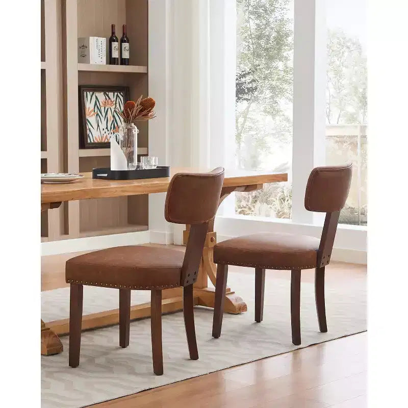 Sedie da pranzo moderne in pelle (set da 2), telaio in legno massello, capacità 120 kg, rivestimento facile da pulire, schienale curvo ergonomico per sala da pranzo e cucina