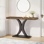 MAYEERTY 39.4L Industrial Narrow Console Table, Rustic Brown Wood Grain 40H Entryway Table