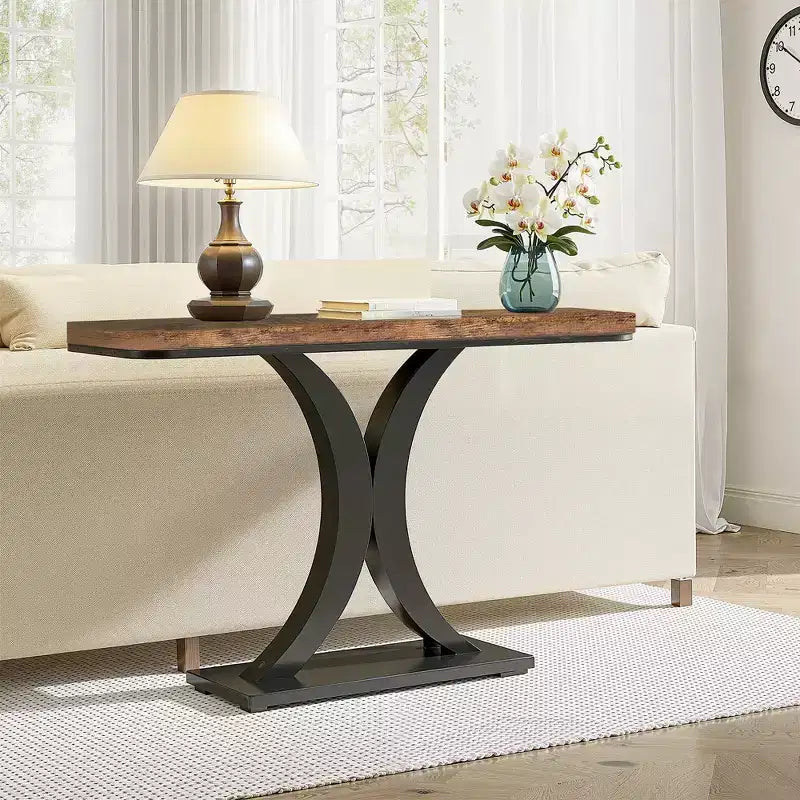 Tavolo consolle industriale stretto da 39,4 L, tavolo da ingresso in legno rustico marrone da 40 H