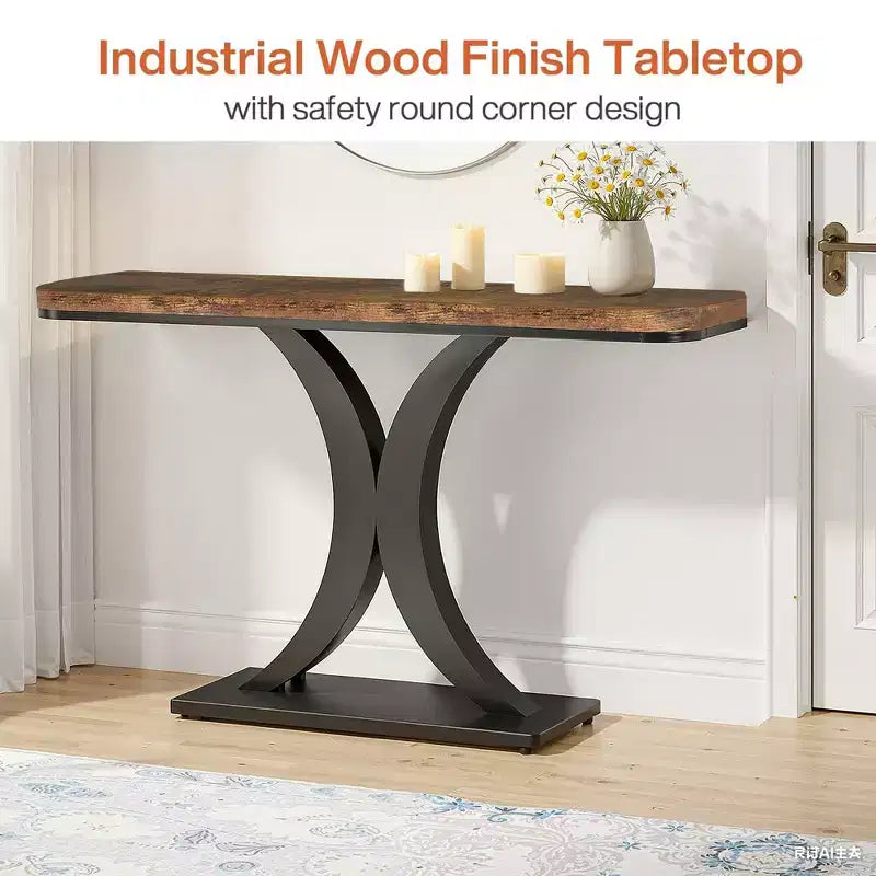 Tavolo consolle industriale stretto da 39,4 L, tavolo da ingresso in legno rustico marrone da 40 H