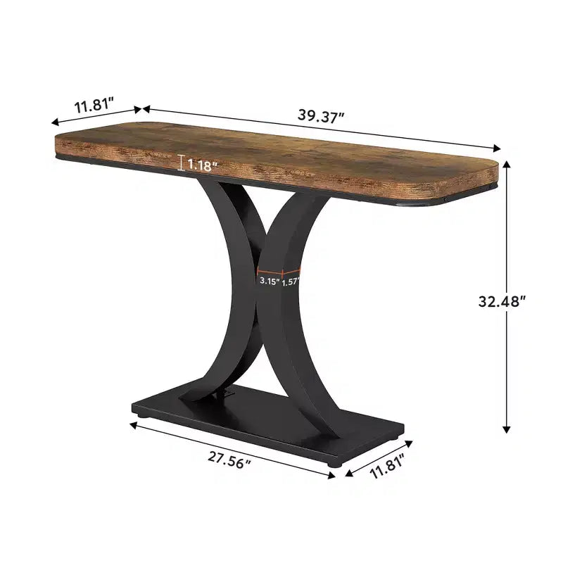Tavolo consolle industriale stretto da 39,4 L, tavolo da ingresso in legno rustico marrone da 40 H