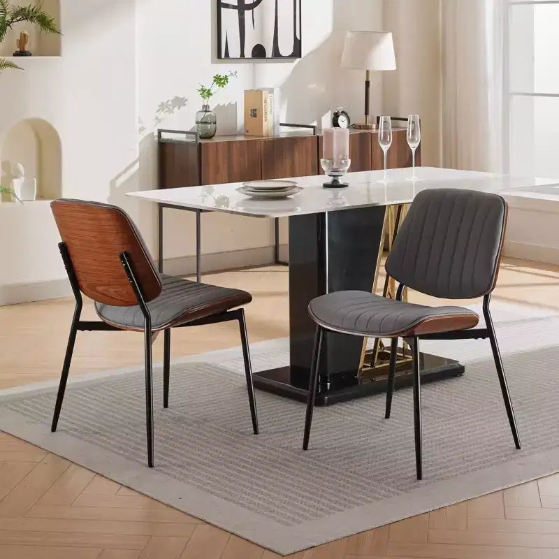 Sedie da pranzo moderne Okak in lino, set da 2, comode sedie da cucina con schienale in legno curvato, sedie laterali imbottite con gambe in metallo e piedini regolabili