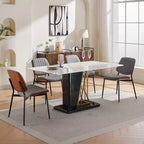 Sedie da pranzo moderne Okak in lino, set da 2, comode sedie da cucina con schienale in legno curvato, sedie laterali imbottite con gambe in metallo e piedini regolabili