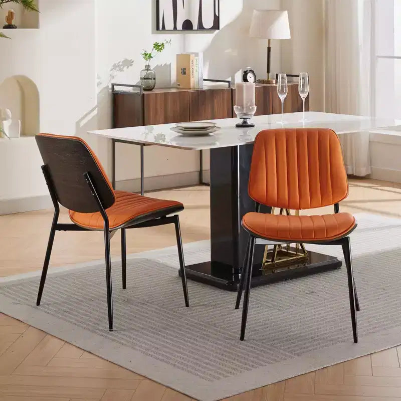Sedie da pranzo moderne Okak in lino, set da 2, comode sedie da cucina con schienale in legno curvato, sedie laterali imbottite con gambe in metallo e piedini regolabili