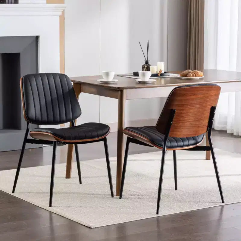 Sedie da pranzo moderne Okak in lino, set da 2, comode sedie da cucina con schienale in legno curvato, sedie laterali imbottite con gambe in metallo e piedini regolabili