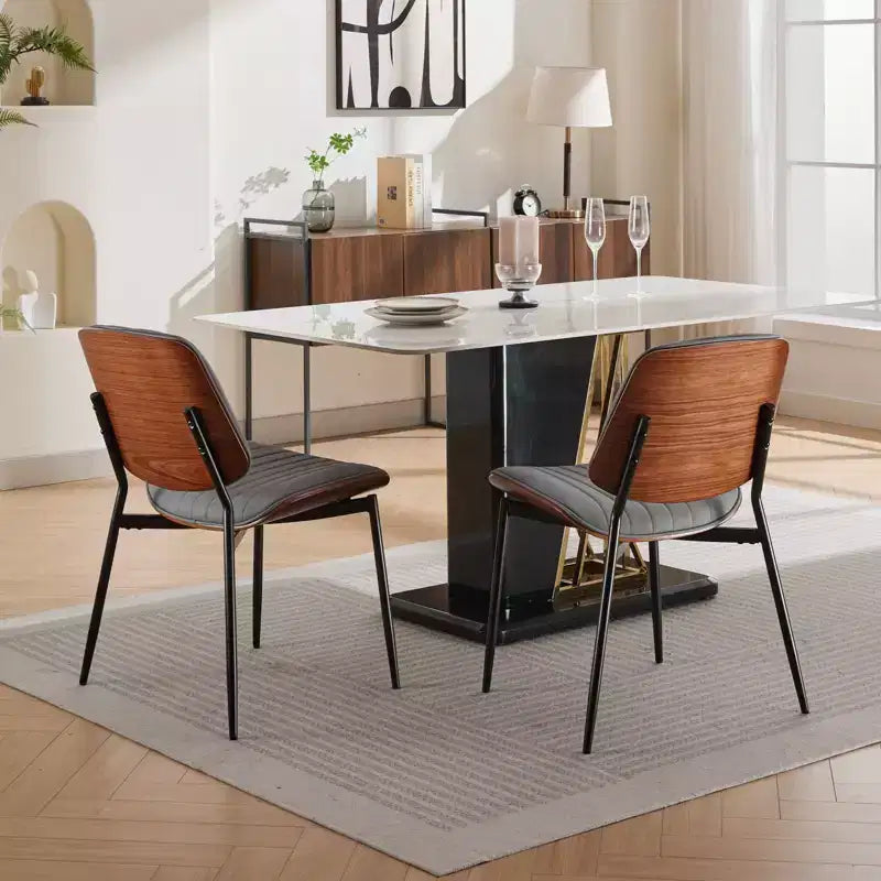 Sedie da pranzo moderne Okak in lino, set da 2, comode sedie da cucina con schienale in legno curvato, sedie laterali imbottite con gambe in metallo e piedini regolabili