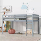 MATEERTY Solid Wooden,Twin Loft Bed with Ladder, Bed Platform of Strengthened Slats Gray