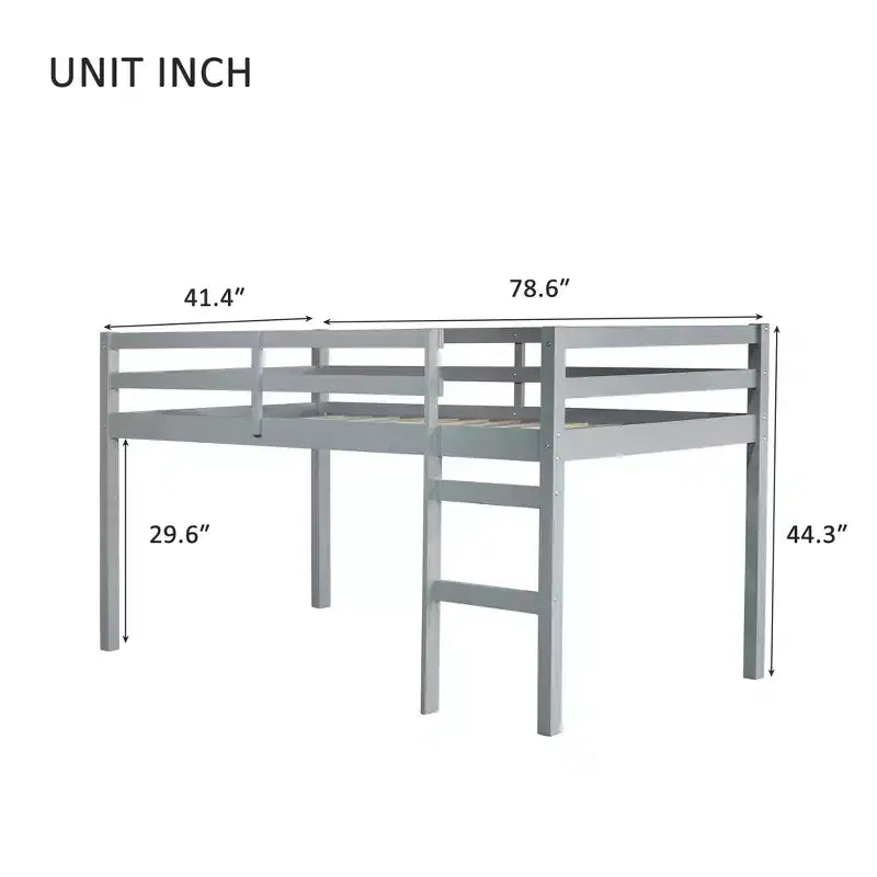 Letto a soppalco singolo in legno massello con scala, piattaforma del letto a doghe rinforzate grigio