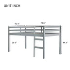 Letto a soppalco singolo in legno massello con scala, piattaforma del letto a doghe rinforzate grigio
