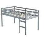 Letto a soppalco singolo in legno massello con scala, piattaforma del letto a doghe rinforzate grigio