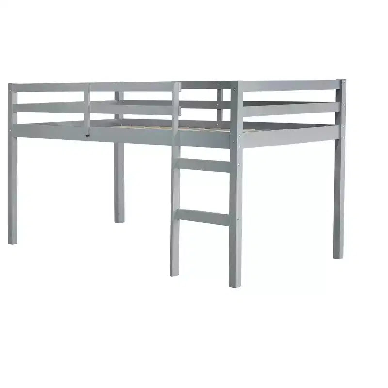 Letto a soppalco singolo in legno massello con scala, piattaforma del letto a doghe rinforzate grigio