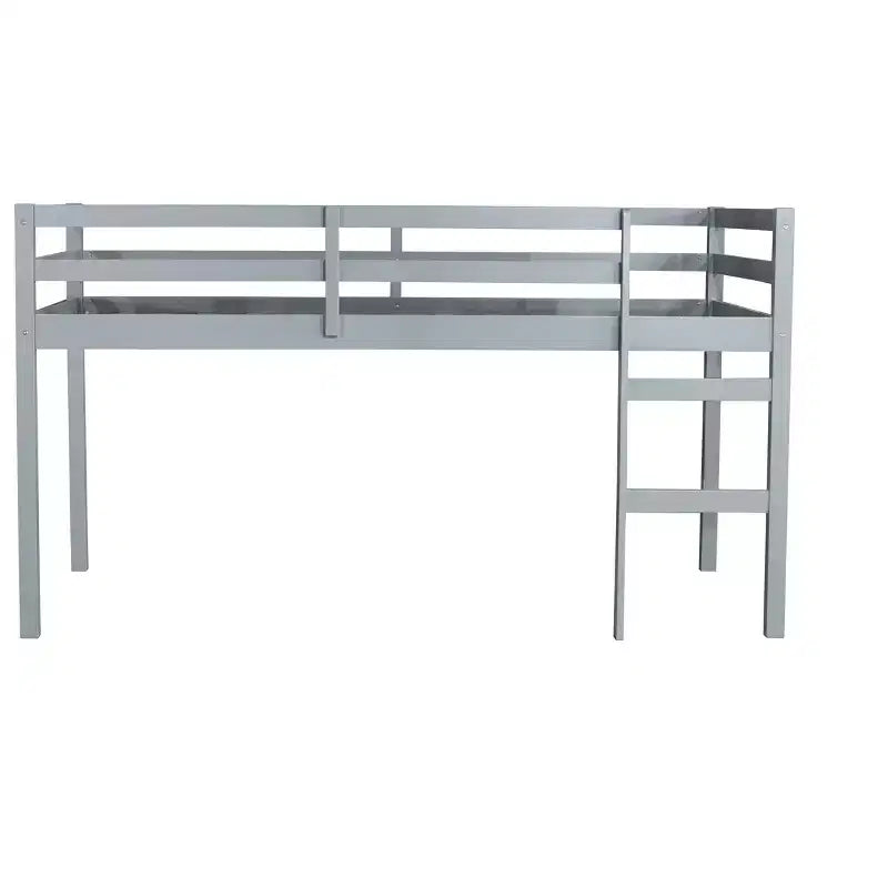 Letto a soppalco singolo in legno massello con scala, piattaforma del letto a doghe rinforzate grigio