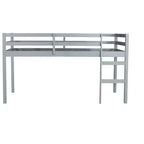 Letto a soppalco singolo in legno massello con scala, piattaforma del letto a doghe rinforzate grigio