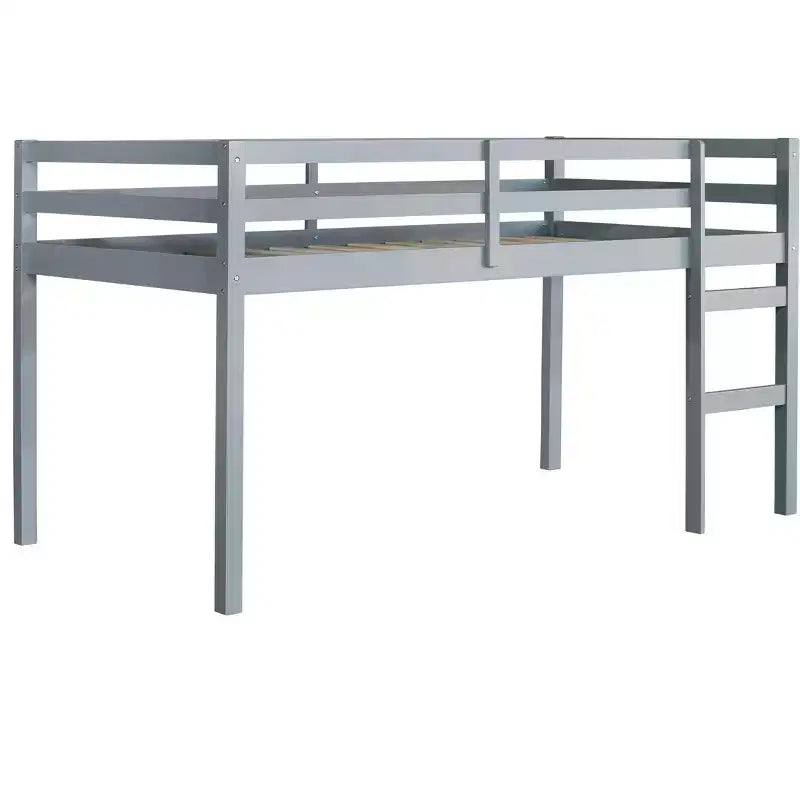 Letto a soppalco singolo in legno massello con scala, piattaforma del letto a doghe rinforzate grigio