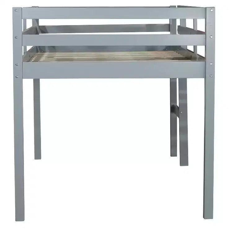 Letto a soppalco singolo in legno massello con scala, piattaforma del letto a doghe rinforzate grigio