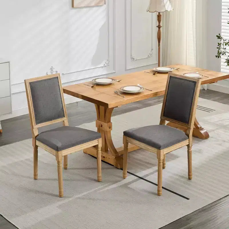 Sedie da pranzo Okak in stile Country francese, 2 pezzi, sedie laterali da cucina con telaio in legno massello finemente intagliato e schienale quadrato imbottito