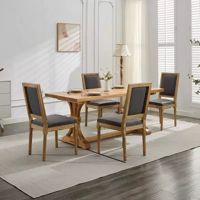 Sedie da pranzo Okak in stile Country francese, 2 pezzi, sedie laterali da cucina con telaio in legno massello finemente intagliato e schienale quadrato imbottito