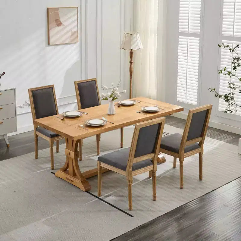 Sedie da pranzo Okak in stile Country francese, 2 pezzi, sedie laterali da cucina con telaio in legno massello finemente intagliato e schienale quadrato imbottito