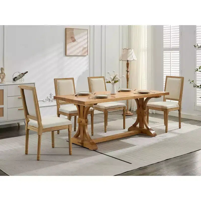 Sedie da pranzo Okak in stile Country francese, 2 pezzi, sedie laterali da cucina con telaio in legno massello finemente intagliato e schienale quadrato imbottito
