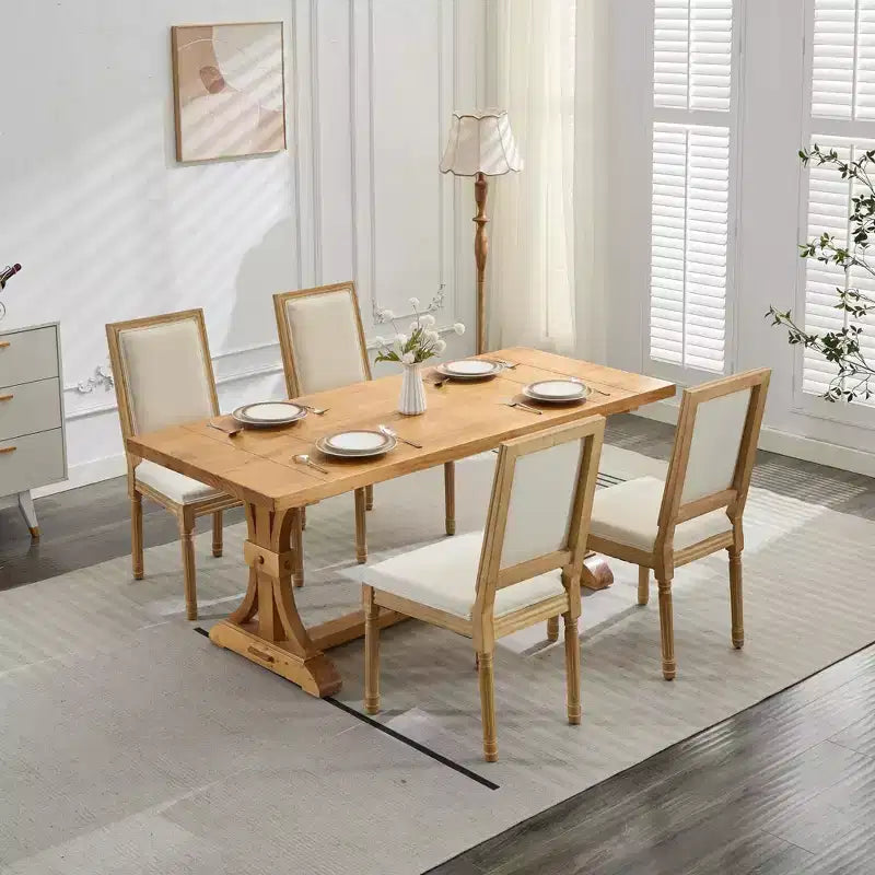 Sedie da pranzo Okak in stile Country francese, 2 pezzi, sedie laterali da cucina con telaio in legno massello finemente intagliato e schienale quadrato imbottito