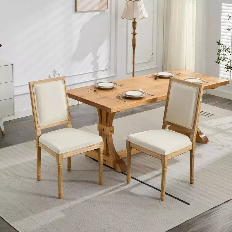 Okak French Country Dining Chairs Set of 2, Kitchen Side Chairs Exquisitely Carved Solid Wood Frame with Square Upholstered Back