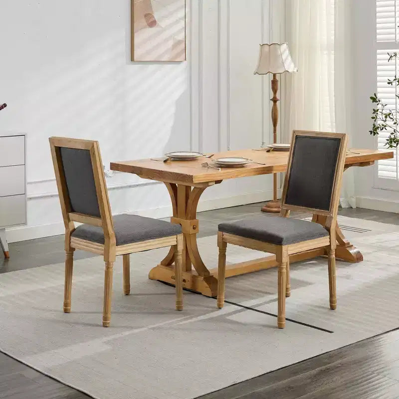 Sedie da pranzo Okak in stile Country francese, 2 pezzi, sedie laterali da cucina con telaio in legno massello finemente intagliato e schienale quadrato imbottito