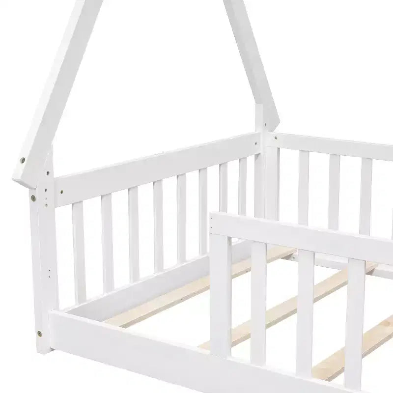Letto a pavimento a forma di tenda doppia con spondine di sicurezza bianco