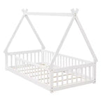 Letto a pavimento a forma di tenda doppia con spondine di sicurezza bianco