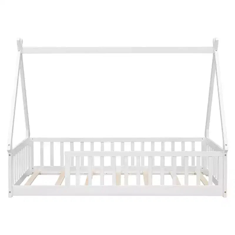 Letto a pavimento a forma di tenda doppia con spondine di sicurezza bianco
