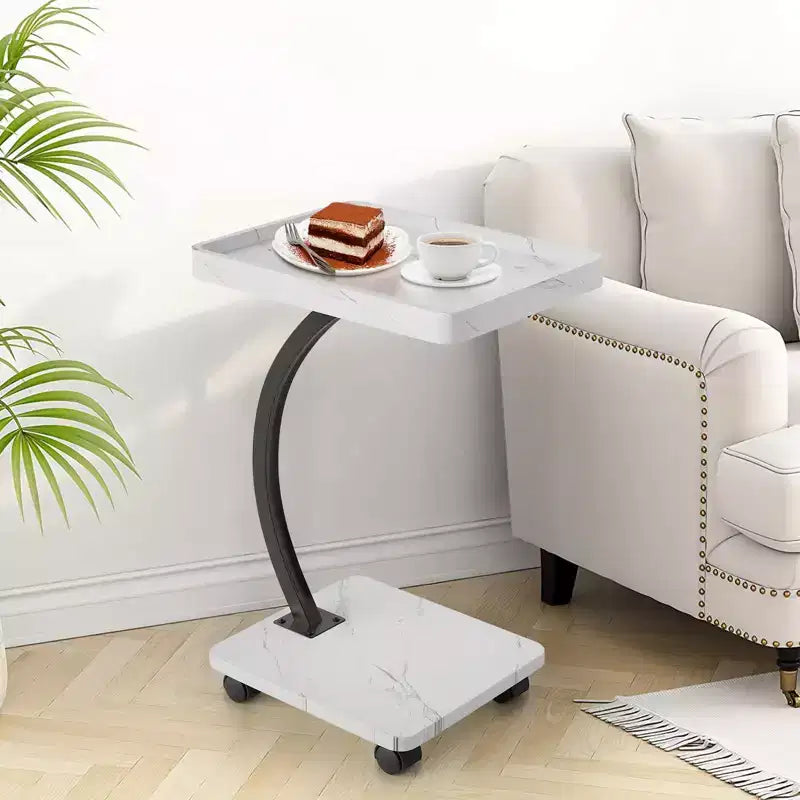 Tavolino con Ruote, Tavolino Laterale a C per Divano, Tavolino porta TV con 2 Ripiani per Piccoli Spazi, Soggiorno