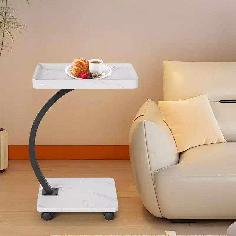 Tavolino con Ruote, Tavolino Laterale a C per Divano, Tavolino porta TV con 2 Ripiani per Piccoli Spazi, Soggiorno