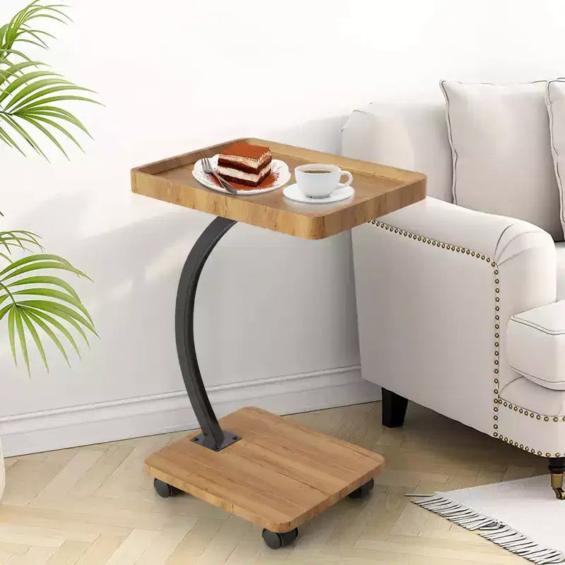 Tavolino con Ruote, Tavolino Laterale a C per Divano, Tavolino porta TV con 2 Ripiani per Piccoli Spazi, Soggiorno