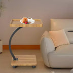 Tavolino con Ruote, Tavolino Laterale a C per Divano, Tavolino porta TV con 2 Ripiani per Piccoli Spazi, Soggiorno