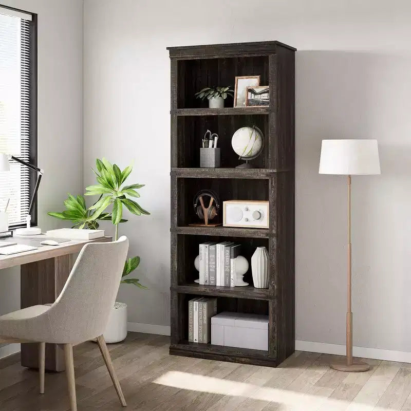 Libreria a 5 Ripiani, Scaffale in Stile Rustico con Spazio di Archiviazione, Libreria Aperta Alta 171 cm, Scaffale in Legno a 5 Ripiani per Soggiorno