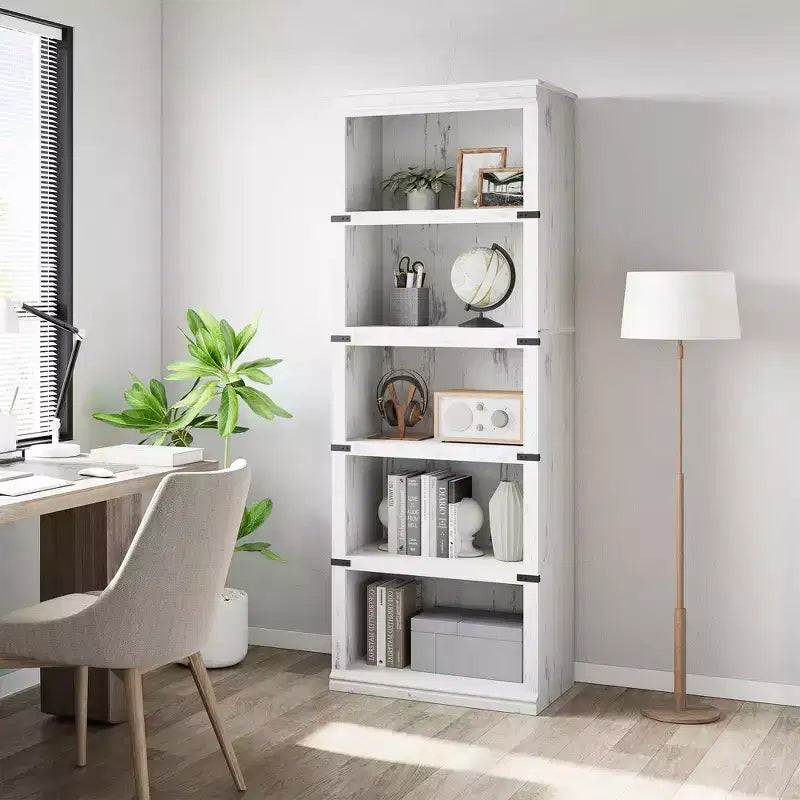 Libreria a 5 Ripiani, Scaffale in Stile Rustico con Spazio di Archiviazione, Libreria Aperta Alta 171 cm, Scaffale in Legno a 5 Ripiani per Soggiorno