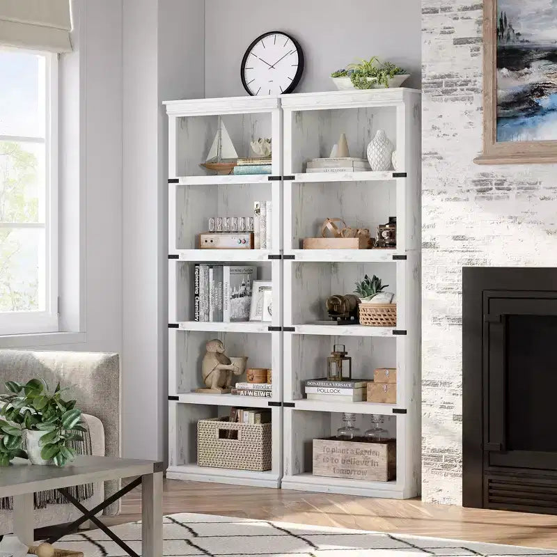 Libreria a 5 Ripiani, Scaffale in Stile Rustico con Spazio di Archiviazione, Libreria Aperta Alta 171 cm, Scaffale in Legno a 5 Ripiani per Soggiorno