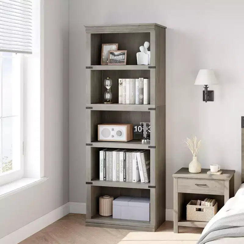 Libreria a 5 Ripiani, Scaffale in Stile Rustico con Spazio di Archiviazione, Libreria Aperta Alta 171 cm, Scaffale in Legno a 5 Ripiani per Soggiorno