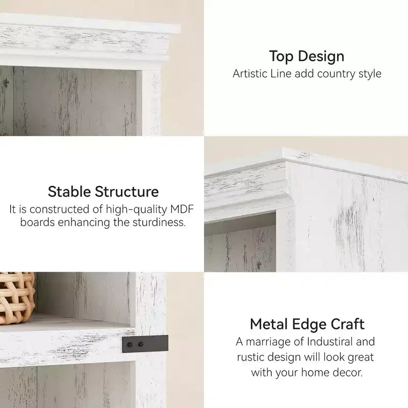 Libreria a 5 Ripiani, Scaffale in Stile Rustico con Spazio di Archiviazione, Libreria Aperta Alta 171 cm, Scaffale in Legno a 5 Ripiani per Soggiorno